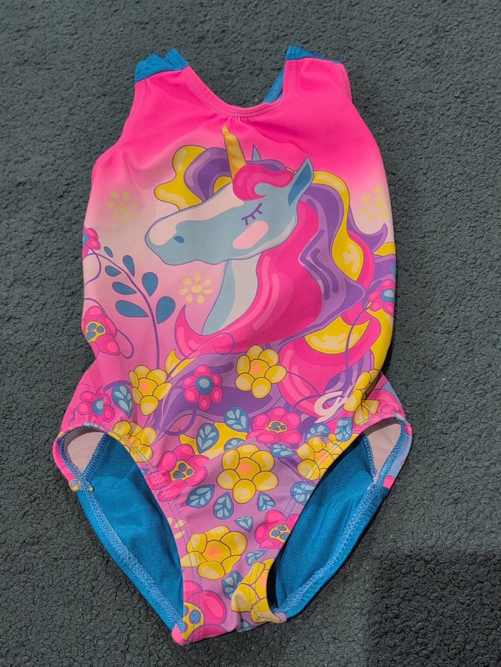 GK Pink and Yellow Unicorn Floral Kids One-Piece Swimsuit Child Small